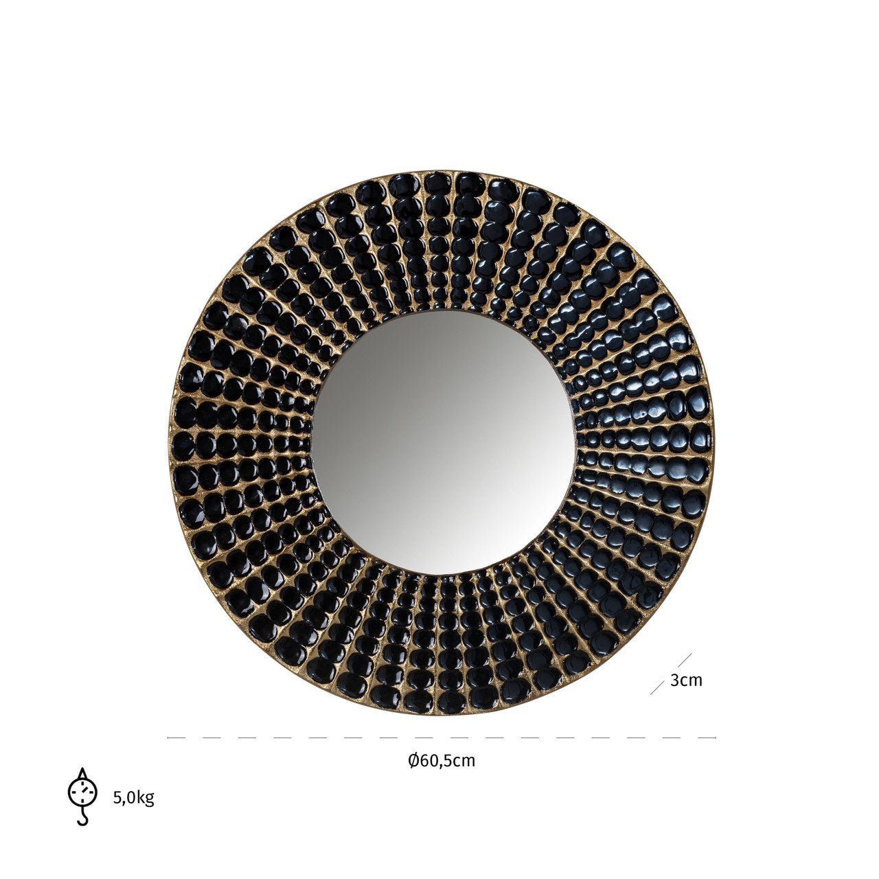 Grote ronde spiegel in zwart en goud | 60.5 cm | ESENTIMO