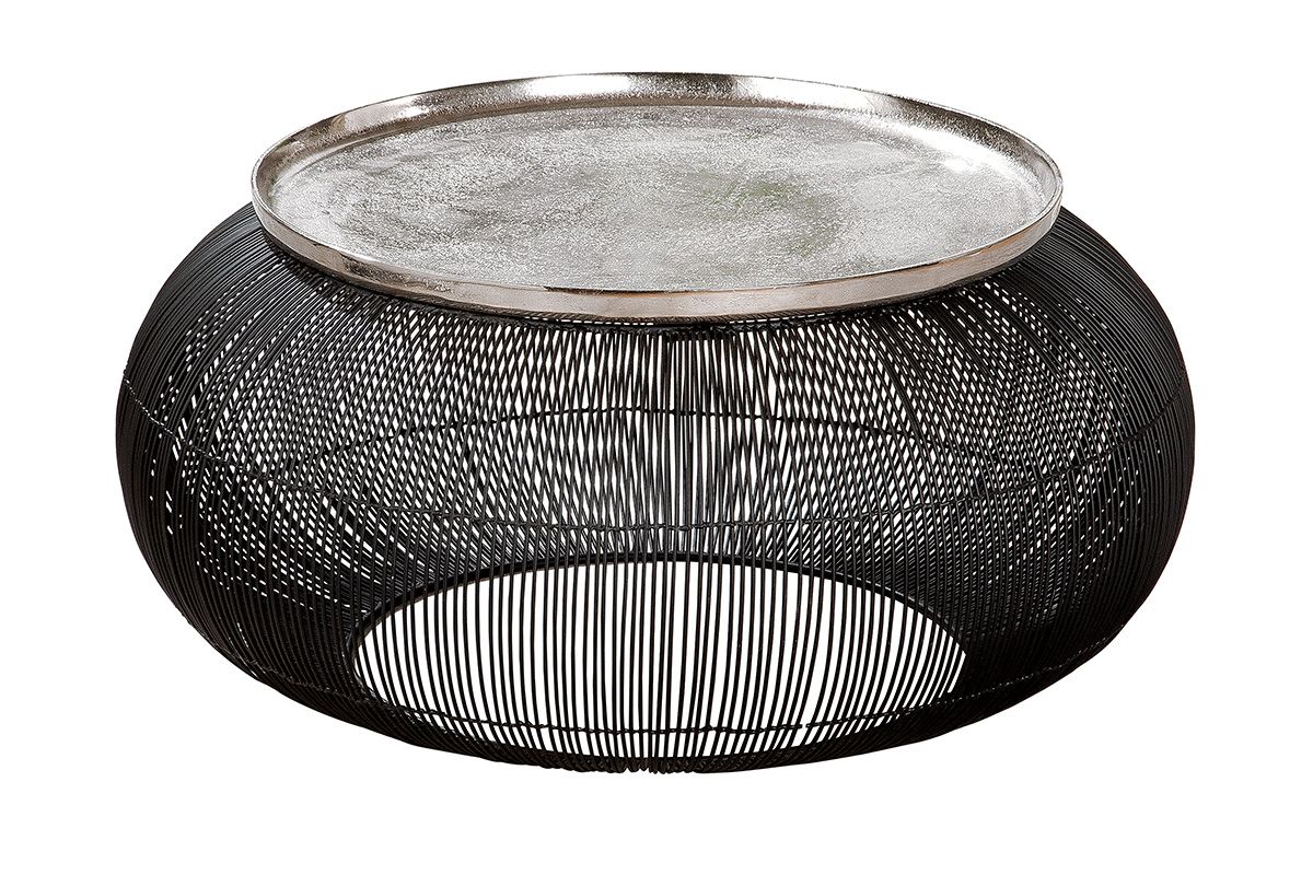 Zwart metalen salontafel met zilveren blad | Puntual | Ø 64 cm
