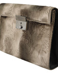 Dolce & Gabbana Beige Velvet Croco-Print Leather Briefcase Clutch