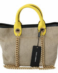 Dolce & Gabbana Beige Linen-Calf Tote with Gold Chain