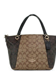 COACH Kacey Khaki Brown Blocked Signature Canvas Top Zip Satchel Handbag