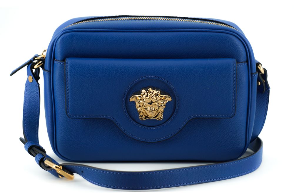 versace-blue-calf-leather-camera-bag-front-view