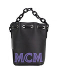 MCM Mini Black Purple Smooth Leather Chain Shoulder Drawstring Bucket Handbag