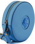 Versace Chic Blue Leather Round Shoulder Bag