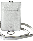 Dolce & Gabbana Elegant White Leather Cardholder Lanyard