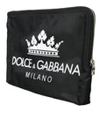 Dolce & Gabbana Elegant Black Nylon Clutch with Crown Print