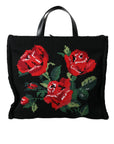 Dolce & Gabbana Chic Embroidered Floral Black Tote