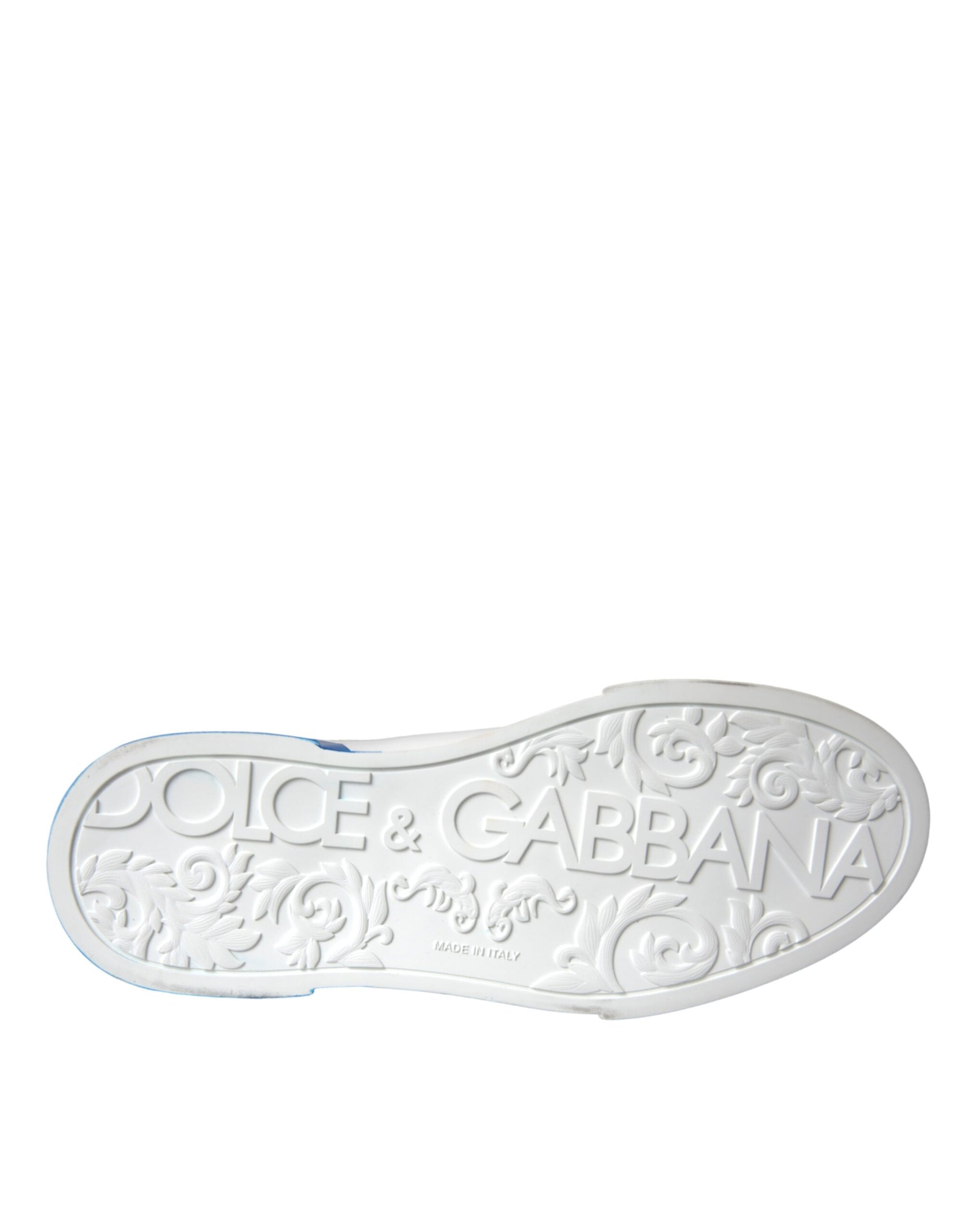 Dolce &amp; Gabbana White Blue Leather Logo Low Top Sneakers Shoes