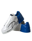 Dolce & Gabbana White Blue Leather Logo Low Top Sneakers Shoes