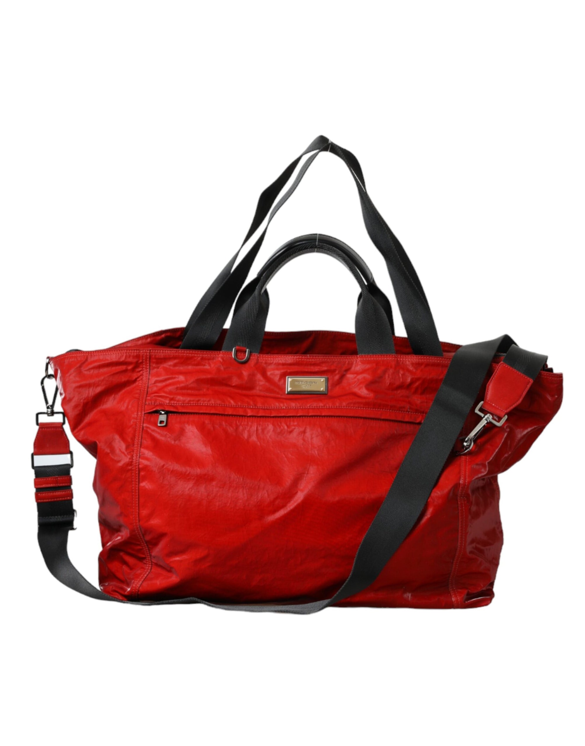 dolce-gabbana-red-nylon-calfskin-duffel-bag-front-view