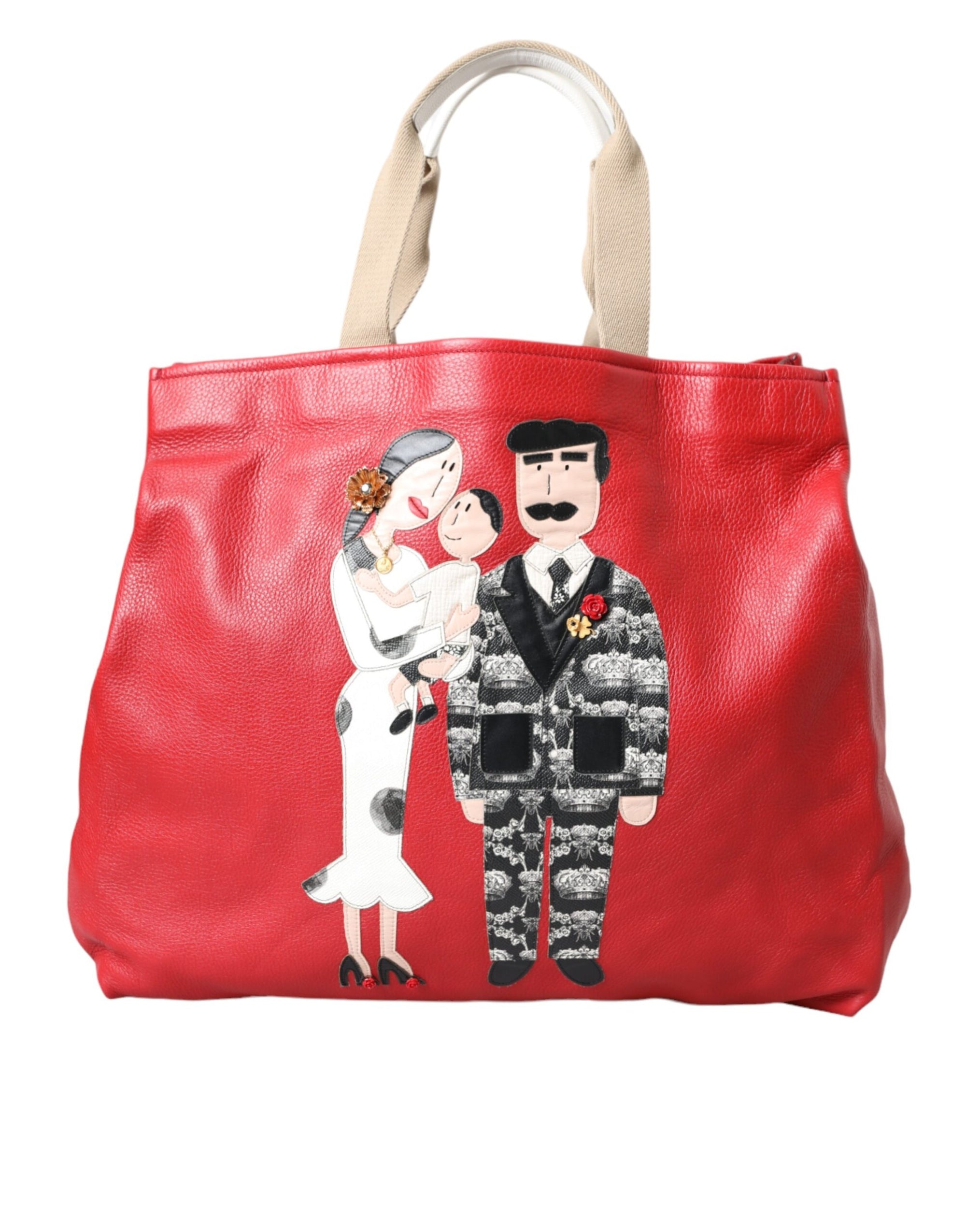 Dolce-&-Gabbana-Red-Leather-DGFamily-Patch-Tote-Bag