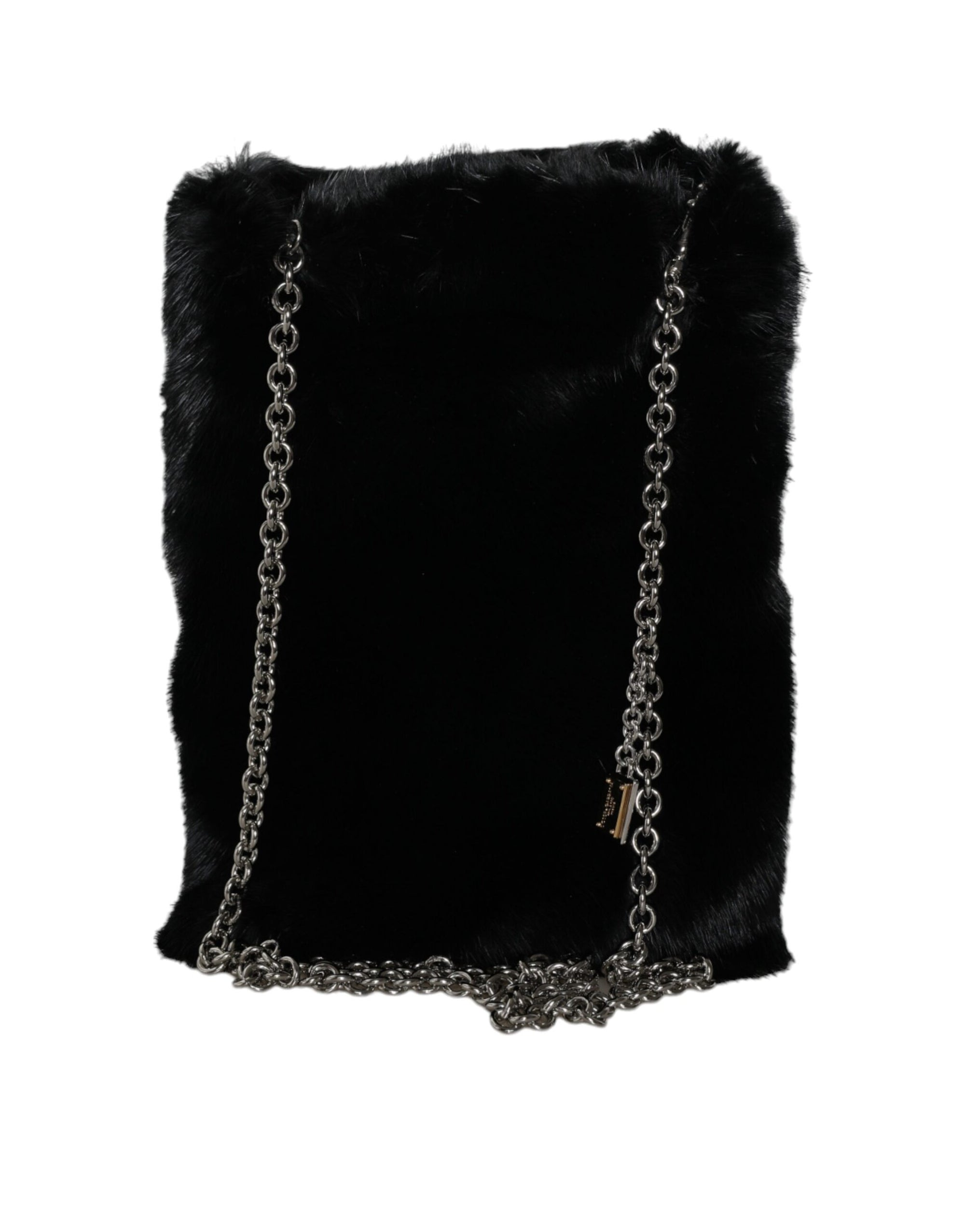 Dolce-Gabbana-Black-Faux-Fur-and-Chain-Crossbody-Bag