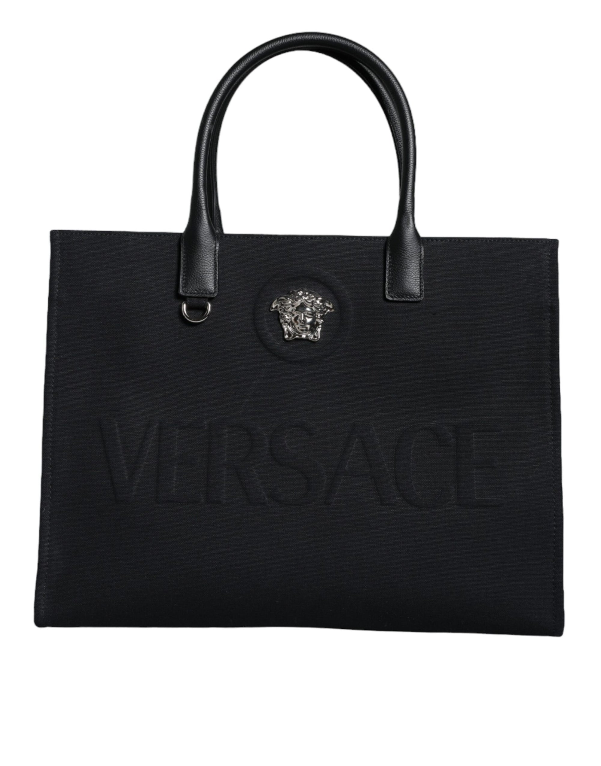 versace-black-canvas-tote-front-view