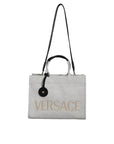 Versace-White-Canvas-Leather-Logo-Crossbody-Tote