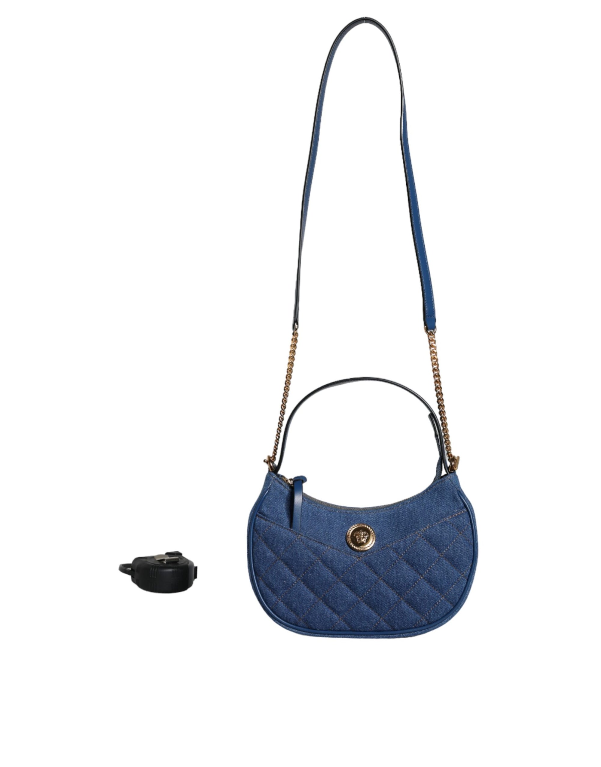 versace-blue-quilted-denim-leather-bag-front-view