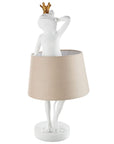 Kikkerkoning witte tafellamp met beige kap | H. 62 cm