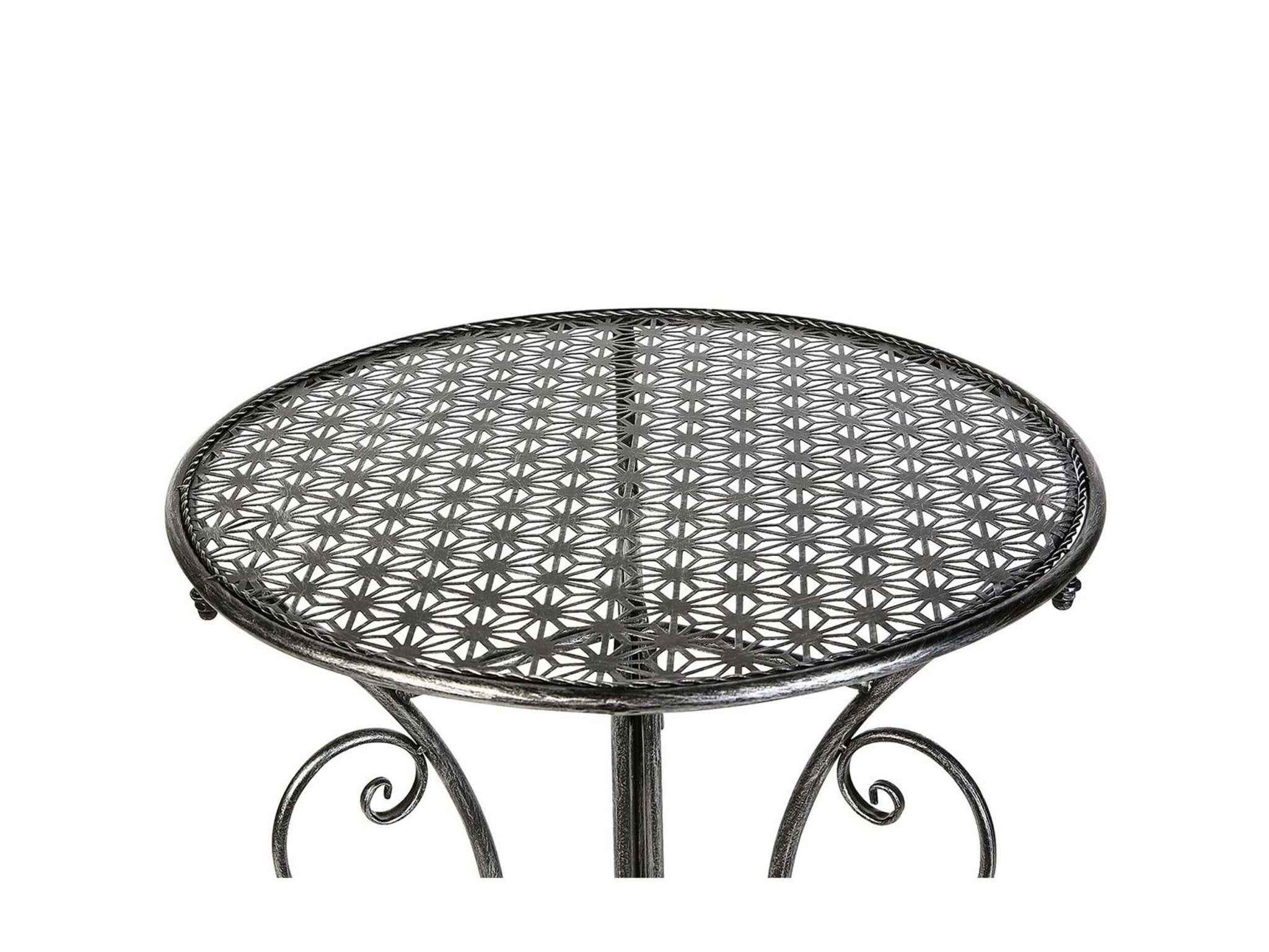Balkonset tafel in grijs metaal met uitgesneden tafelblad