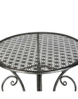 Balkonset tafel in grijs metaal met uitgesneden tafelblad