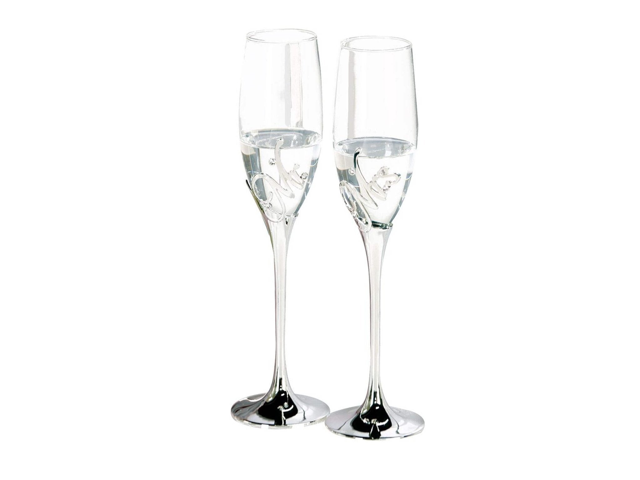 Bruiloft glazen voor hem en haar - Zilver | Mr&amp;Mrs | H. 26 cm