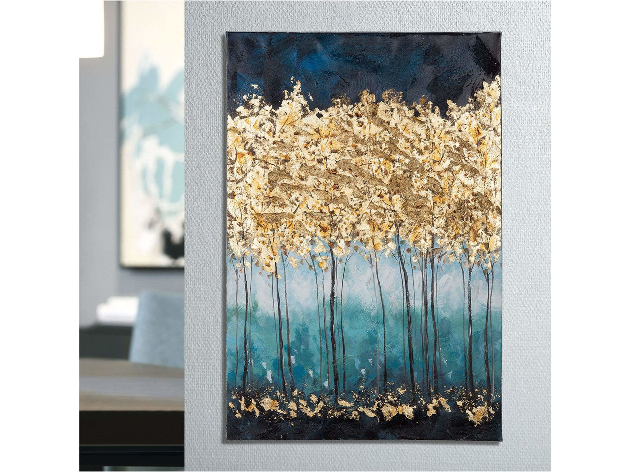 Canvas met gouden bos - schilderij in woonkamer