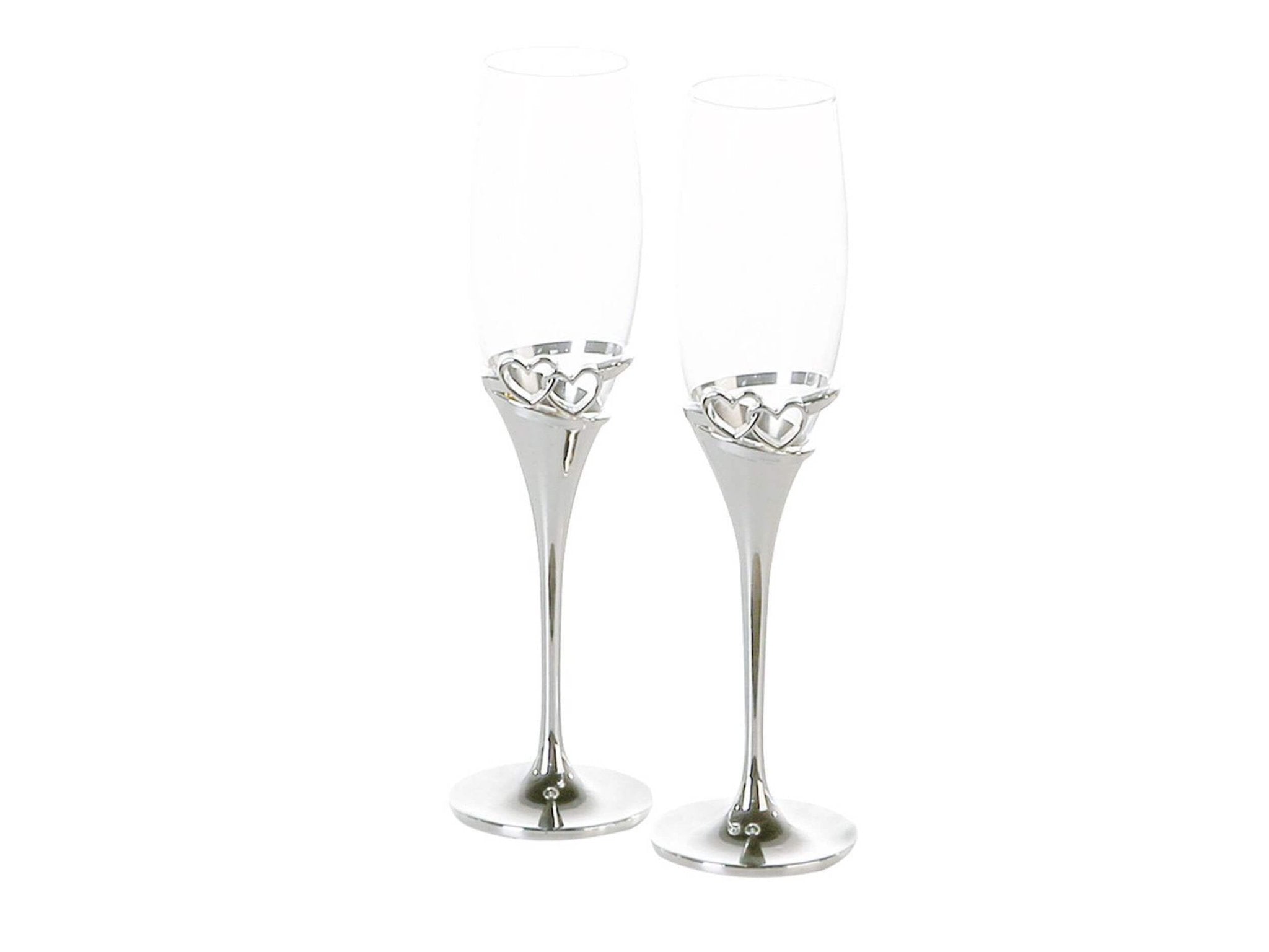 Champagneglazen huwelijk - Zilver | Hearts | H. 27 cm
