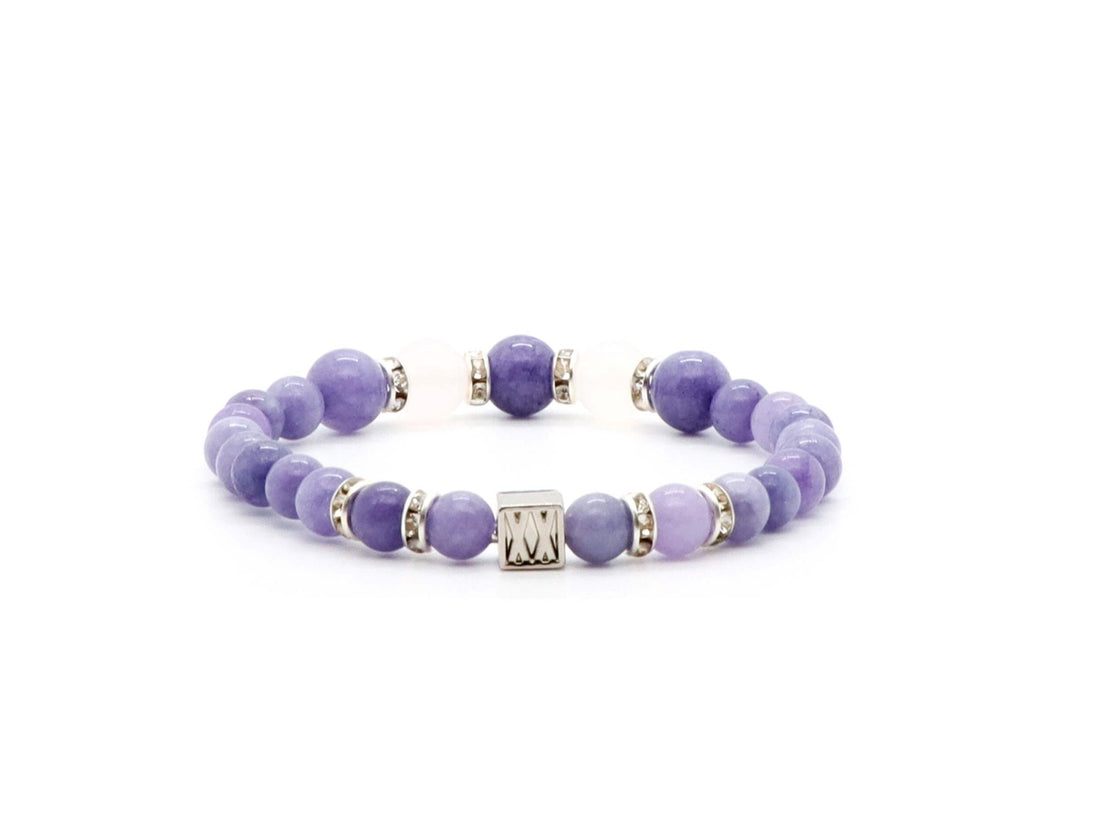 Ladies bracelet with Lavender Lepidolite and White Agate beads | Natural stone
