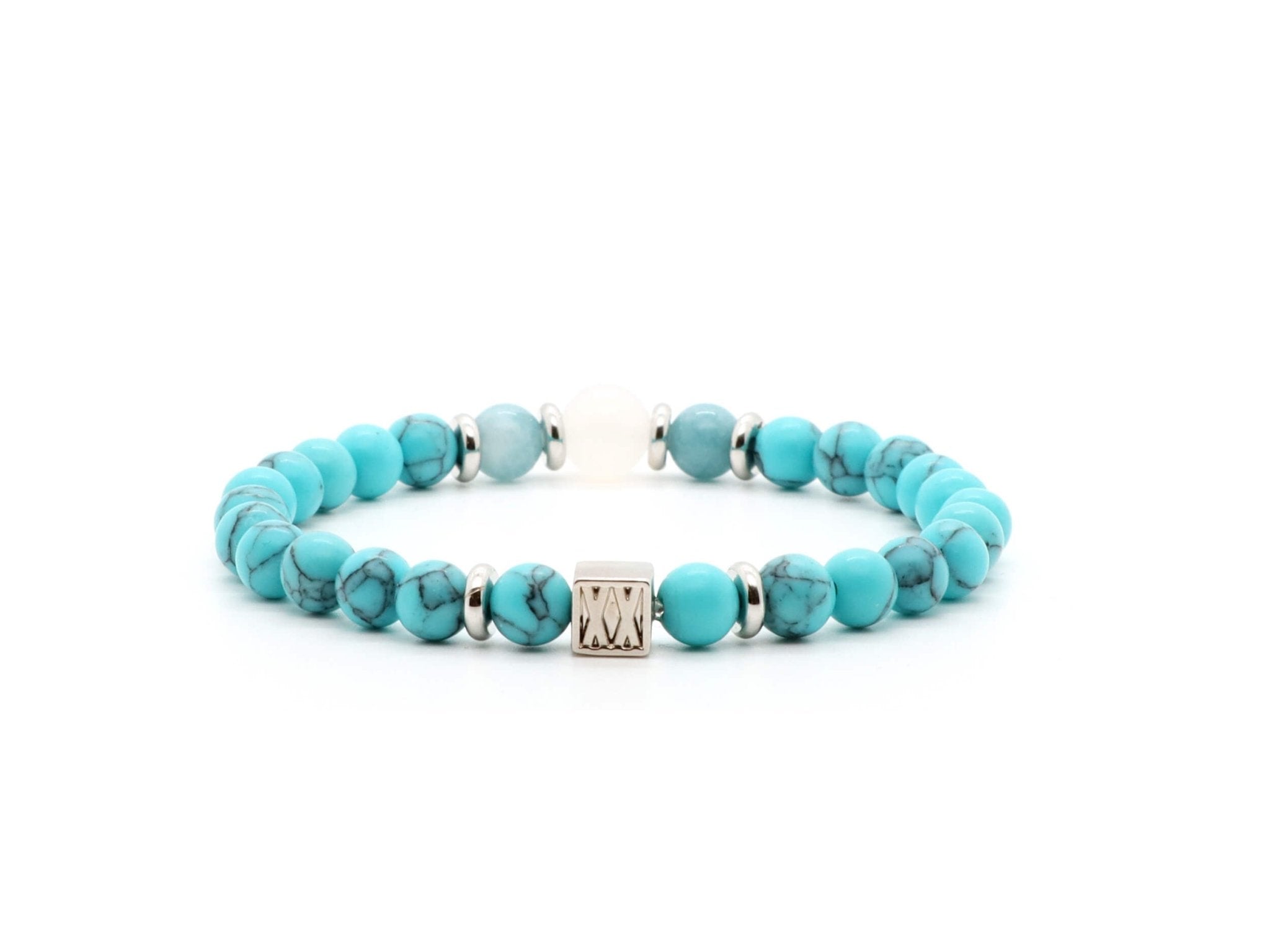 Bracelet femme avec Turquoise et perles d&#39;agate blanche | Pierre naturelle
