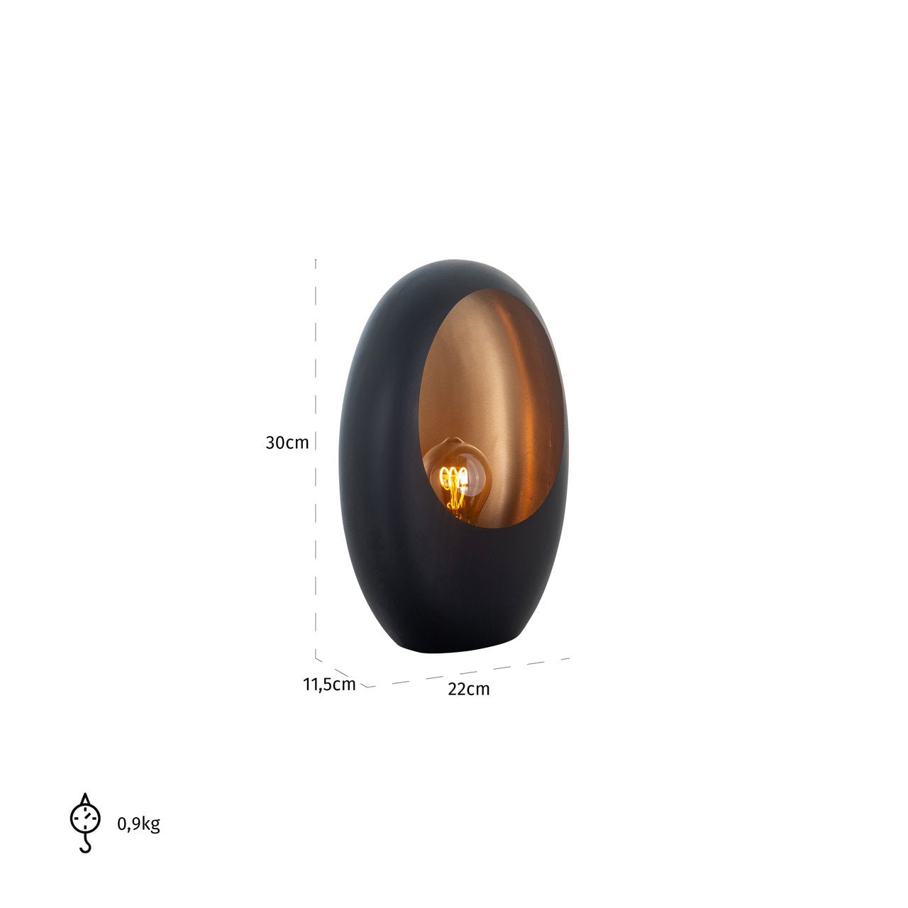 Eivormige Zwart-Gouden Tafellamp (Klein)