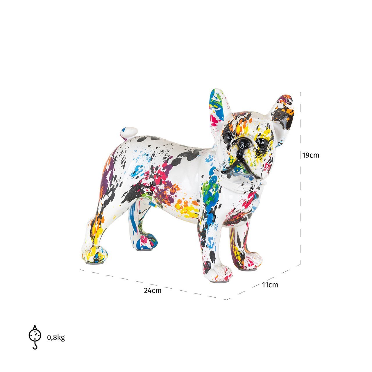 Maataanduiding: Franse bulldog met verfspatten beeld | Graffity | H. 19 cm - Richmond interiors - Beelden en figuren kopen