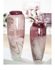 Grote glaskunst tafelvaas van 45 cm in paars en roze motief