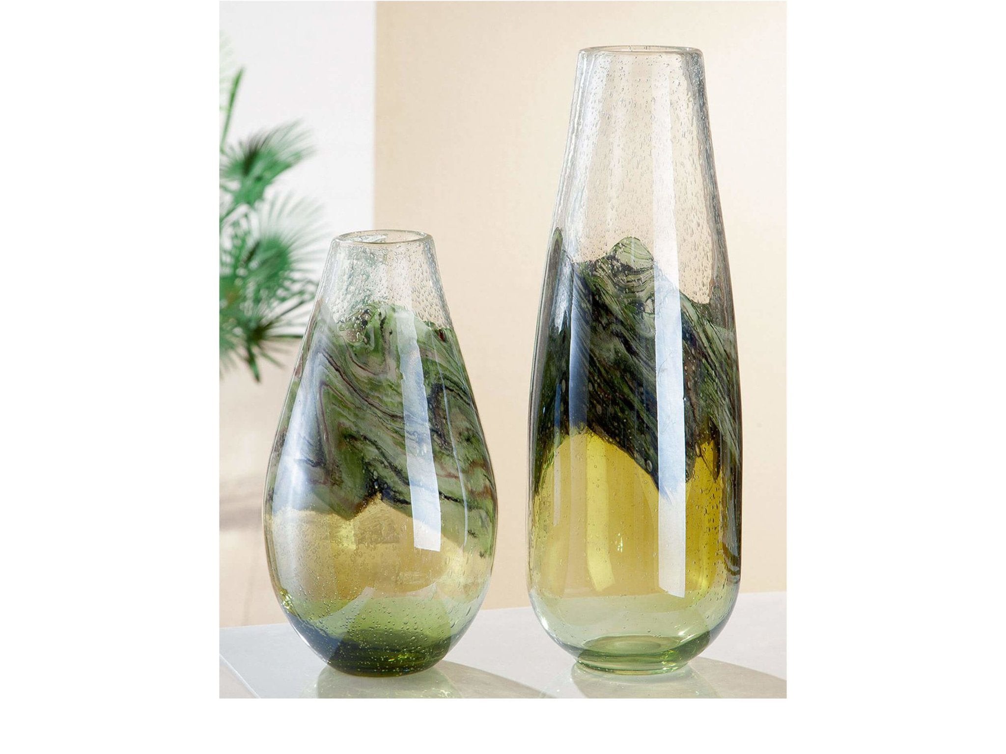 Groene glaskunst vazen in 2 maten met patroon