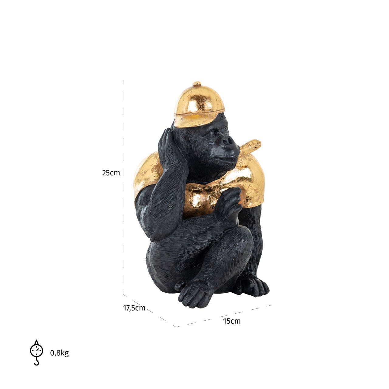 Maataanduiding Gorilla met gouden pet -decoratie beelden voor in huis van Richond Interiors