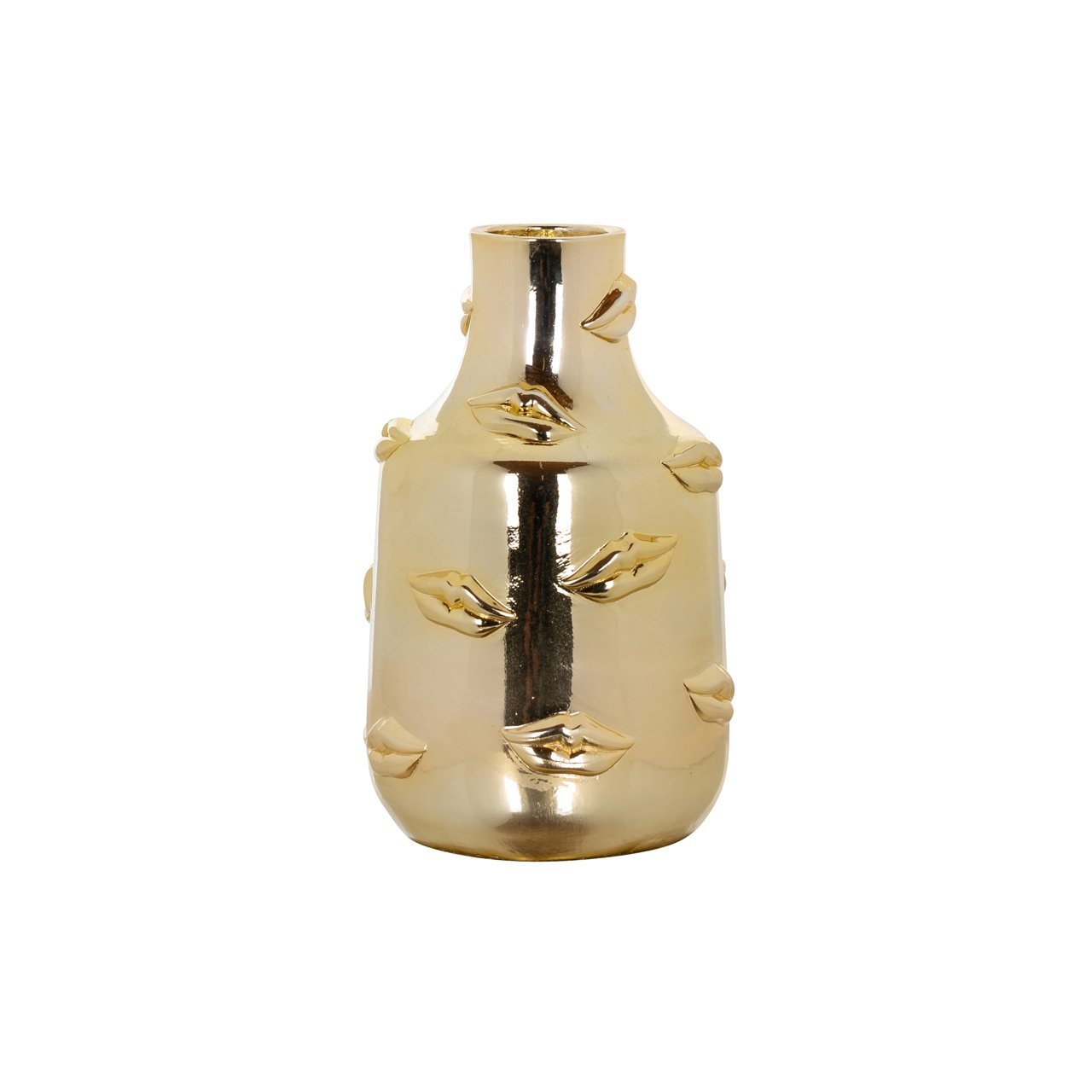 Gouden moderne vaas met lippen | Kisses | H. 19.5 cm