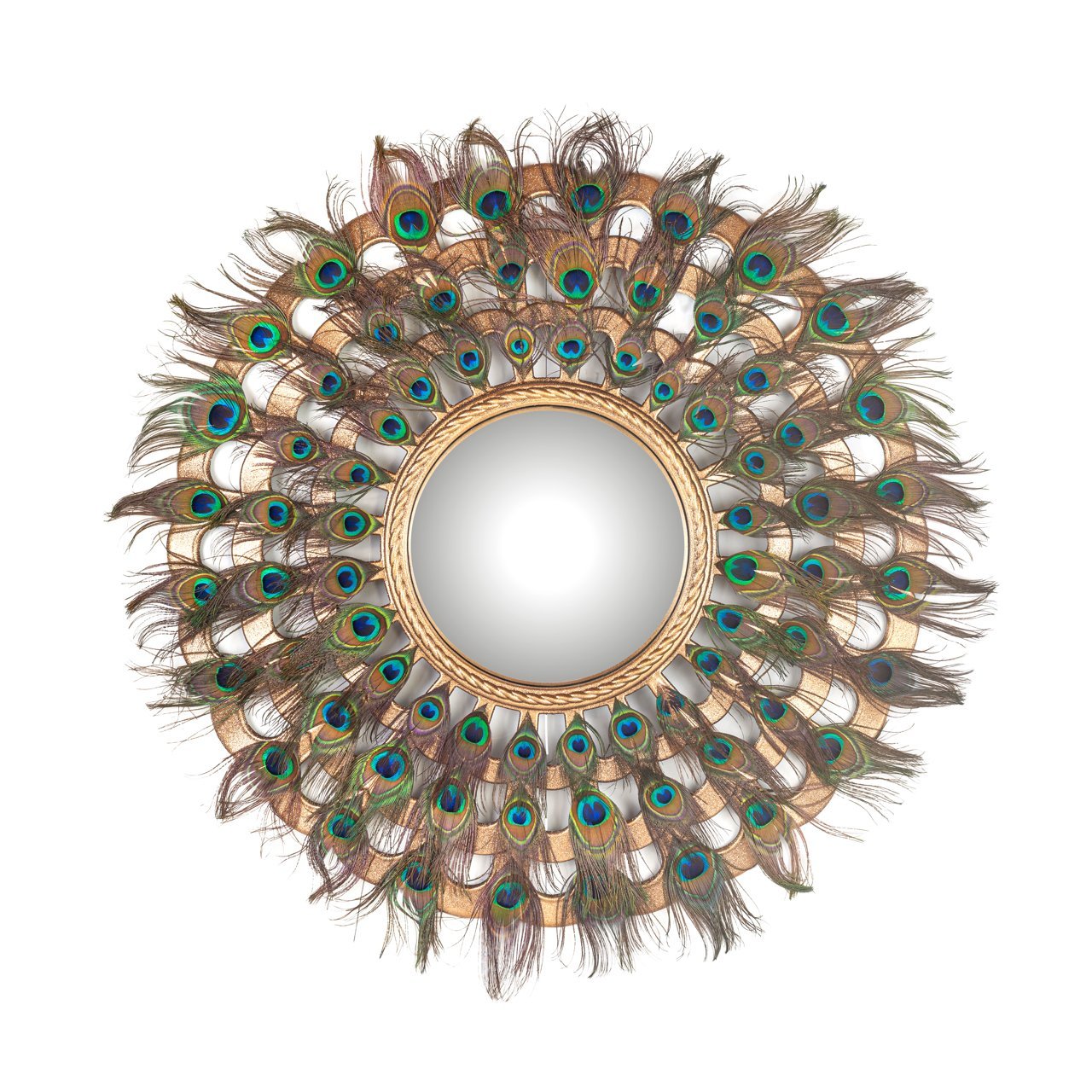 Gouden ronde spiegel met pauwenveren | Macynn | Ø 78 cm