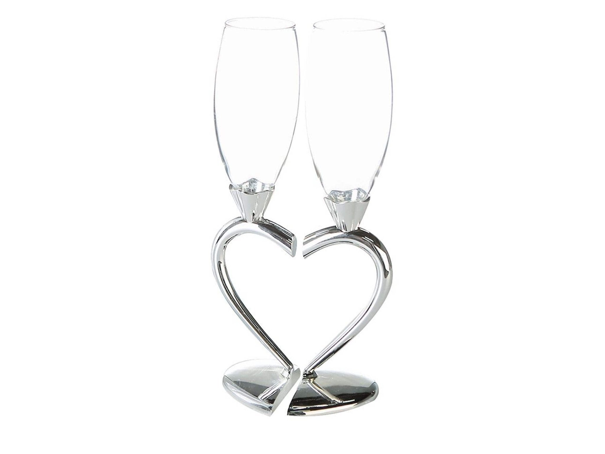 Hartvormige steel bruiloft glazen - Zilver | Love | H. 26 cm