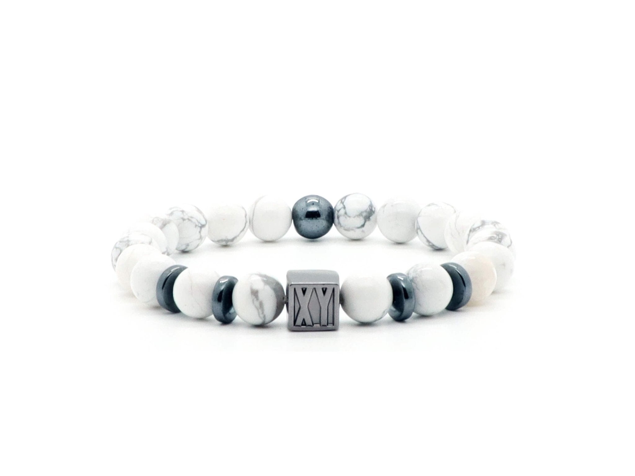 Bracelet homme avec perles Howlite et Hématite 8 mm | Pierre naturelle