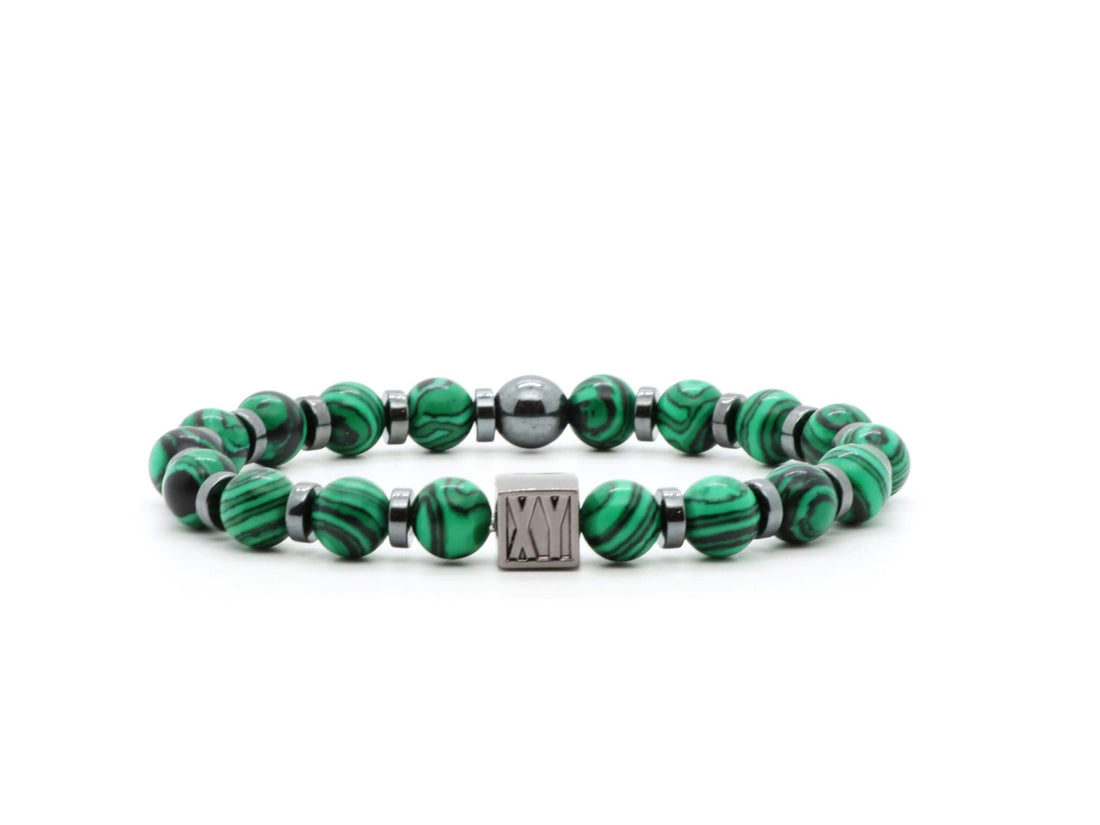 Men's bracelet with 8 mm Malachite and Hematite beads | Natural stone