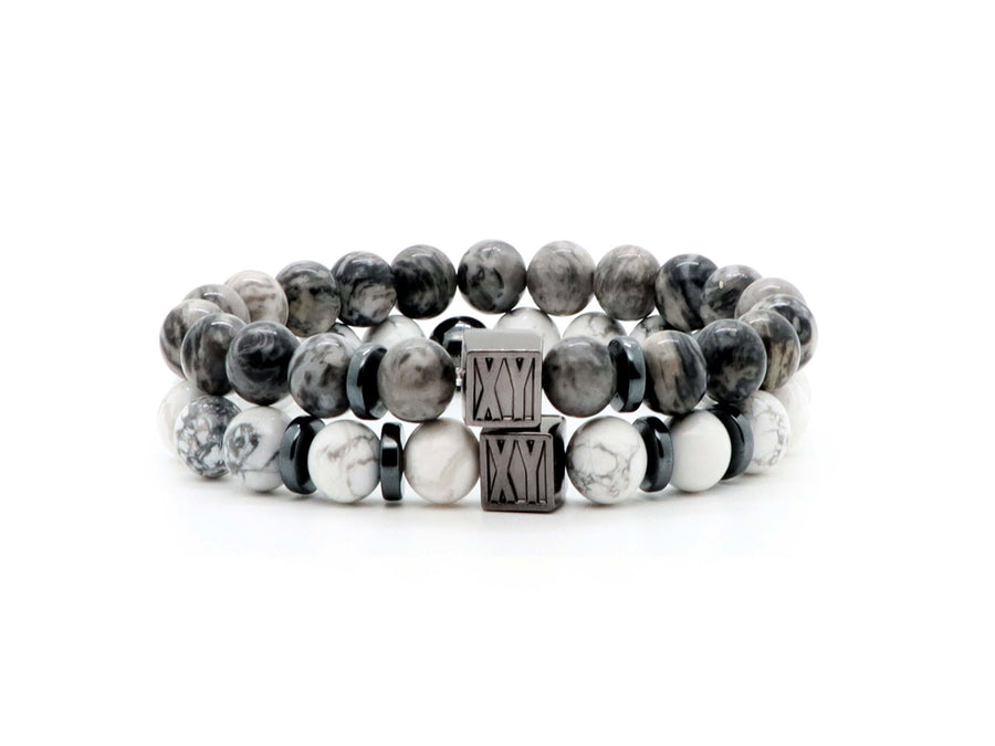 Men's bracelet set with 8 mm Howlite, Map Jasper and Hematite beads | Natural stone
