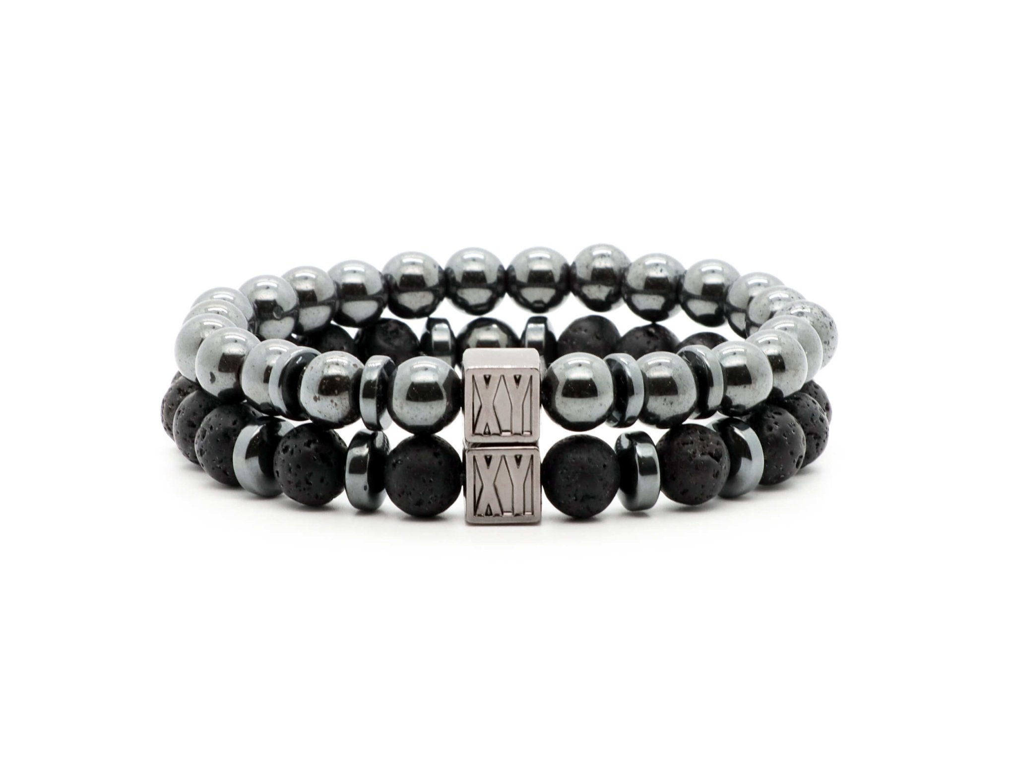 Men&#39;s bracelet set with 8 mm Lava stone and Hematite beads | Natural stone