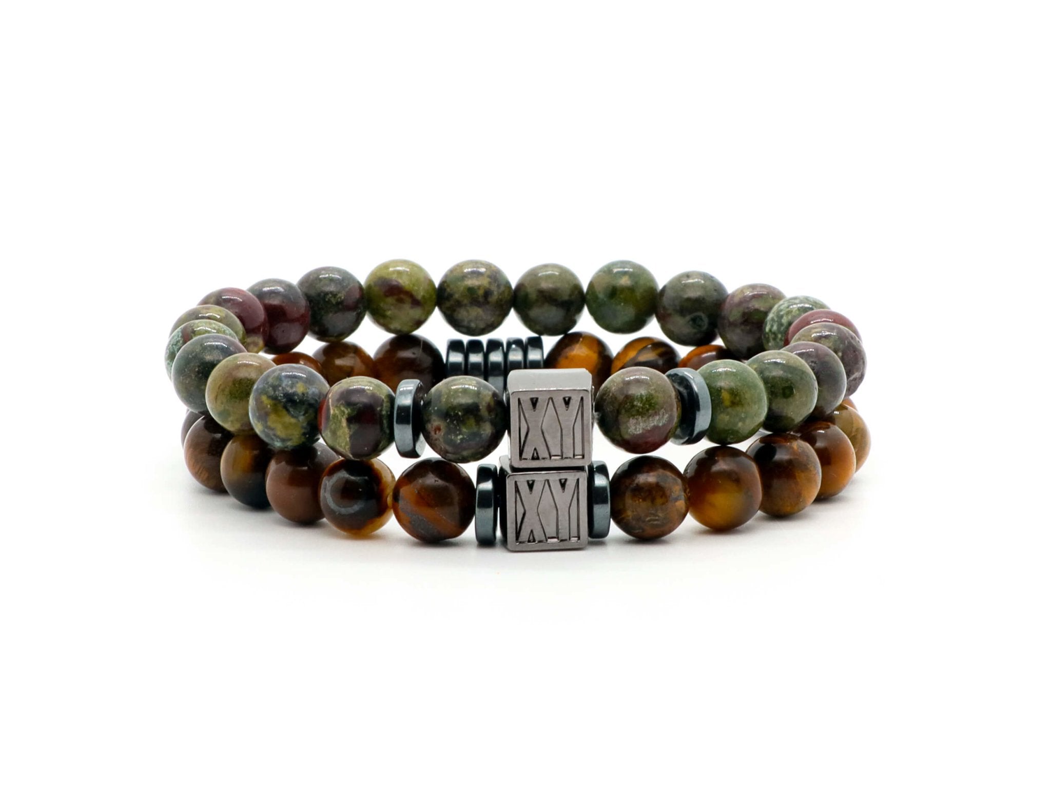 Men&#39;s bracelet set with 8 mm Tiger Eye, Dragon Blood Jasper and Hematite beads | Natural stone