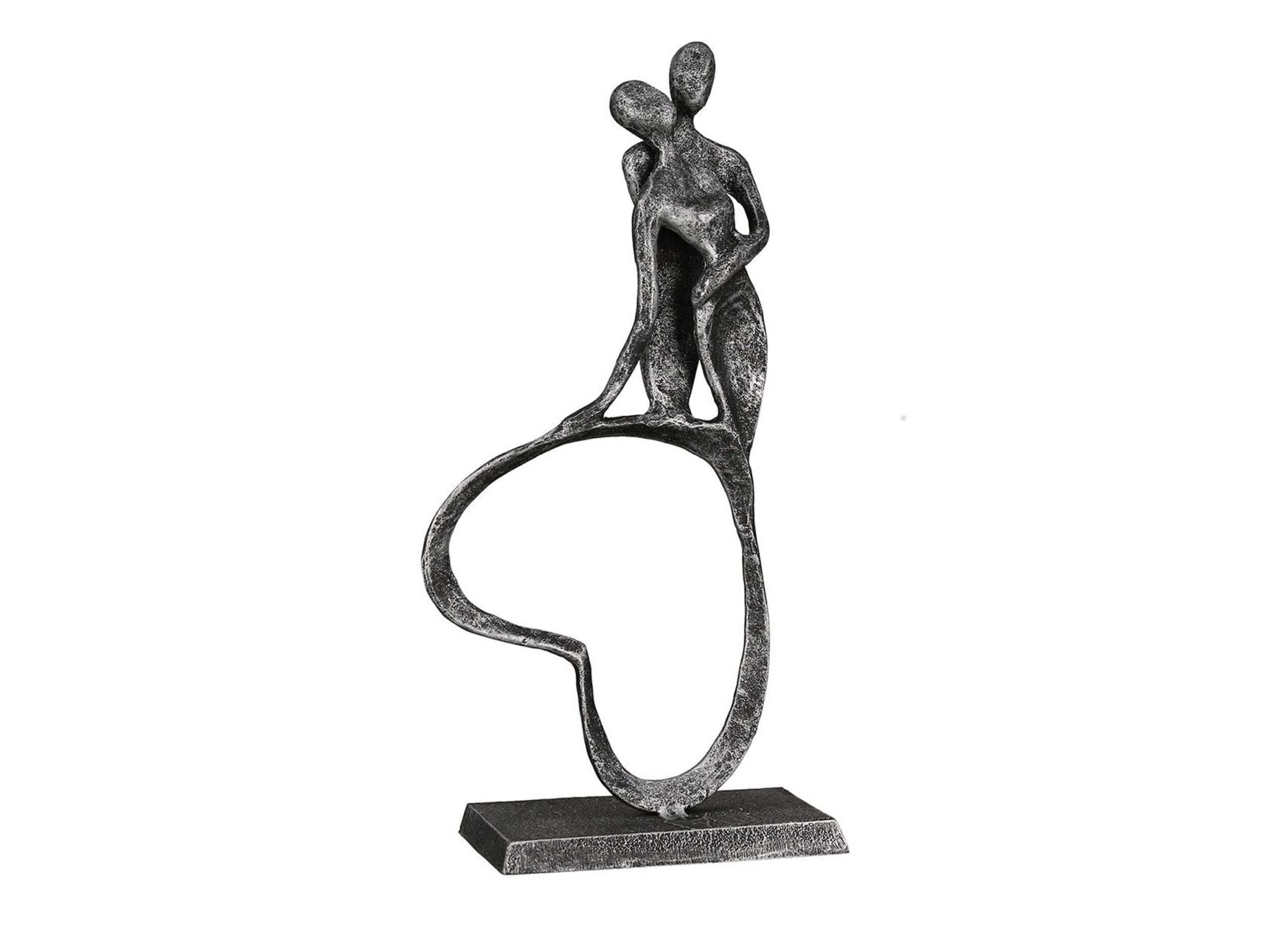 Figurine Couple sur coeur en métal gris | Soutenez-moi | H. 23 cm