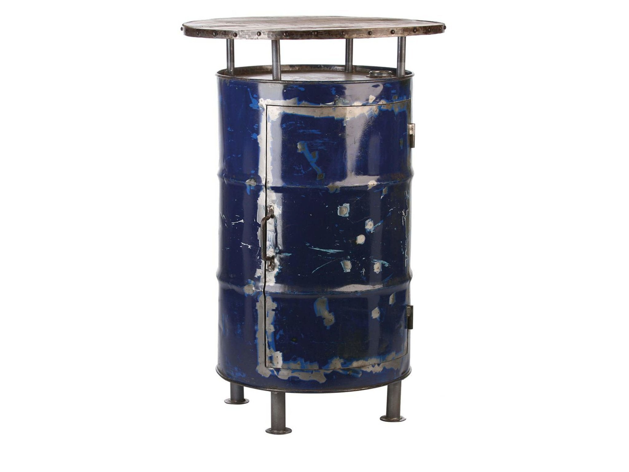 Olievat bartafel met opbergkast - Blauw | Barrel | H. 116 cm