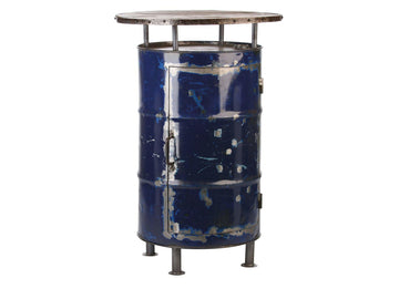Ölfass-Stehtisch mit Aufbewahrungsschrank - Blau | Fass | H. 116 cm