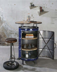 Table bar baril de pétrole avec meuble de rangement - Bleu | Baril | H. 116 cm