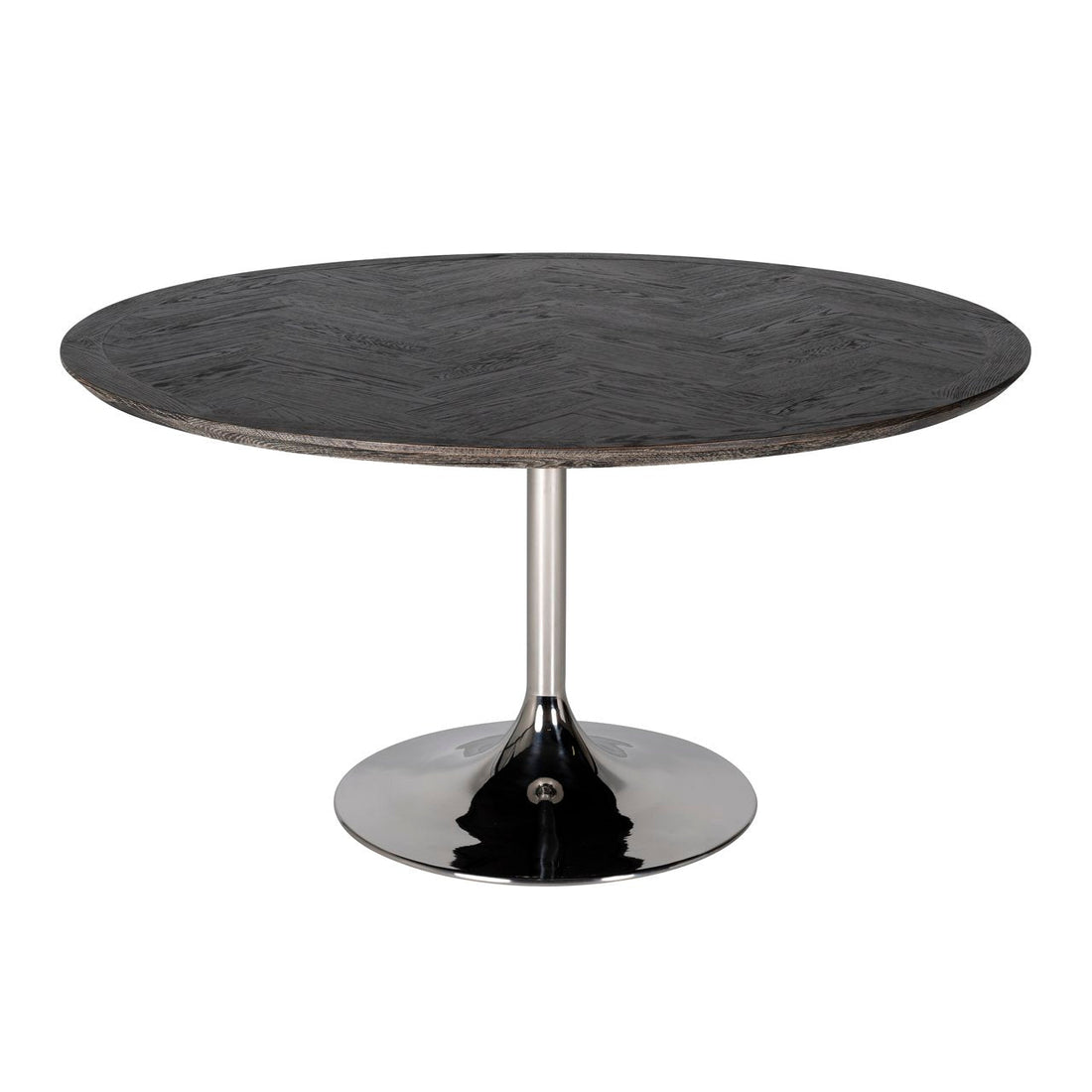 Ronde tafel in zwarte eik met RVS voet | Ø140 cm