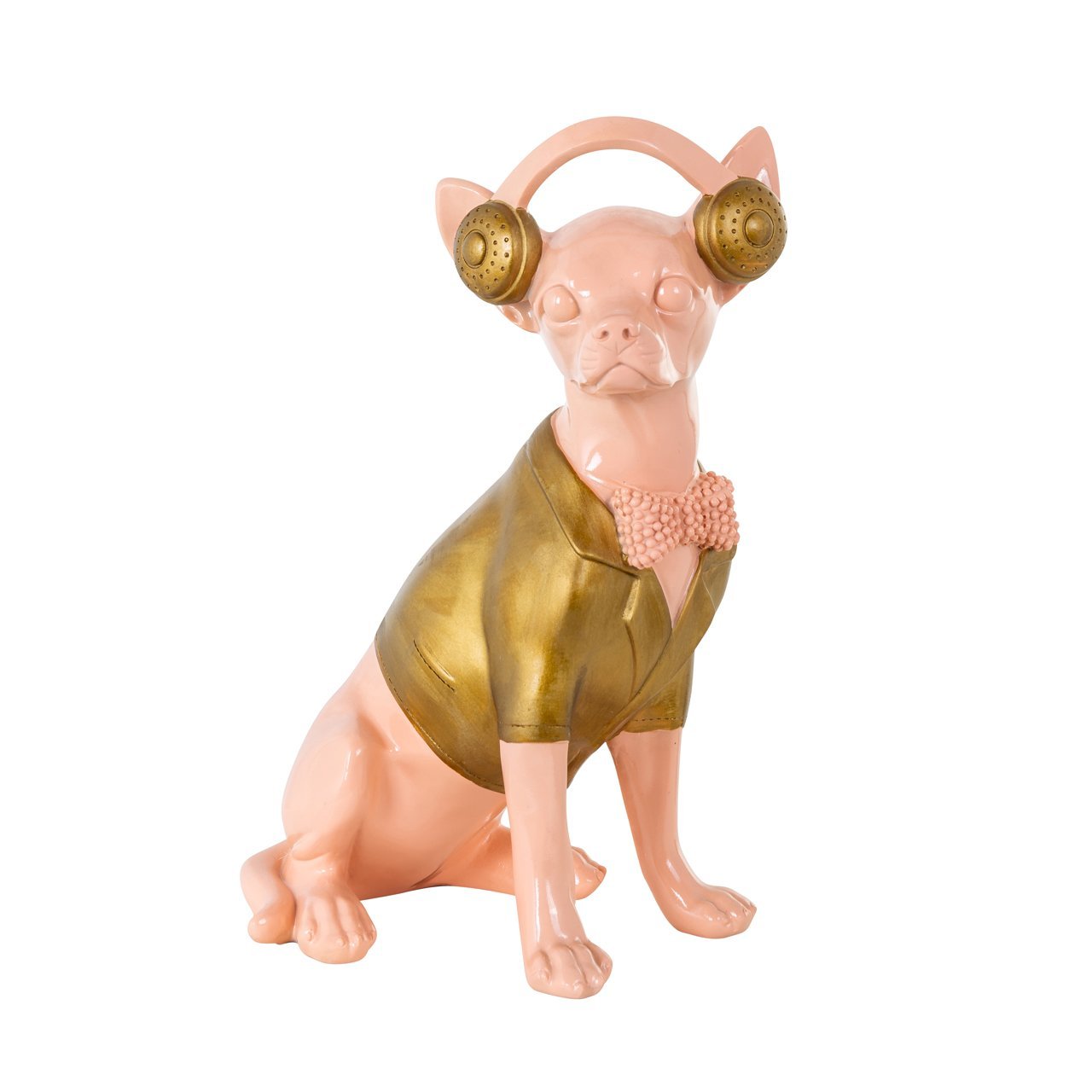 Roze Chihuahua met gouden jasje figuur| H. 40.5 cm
