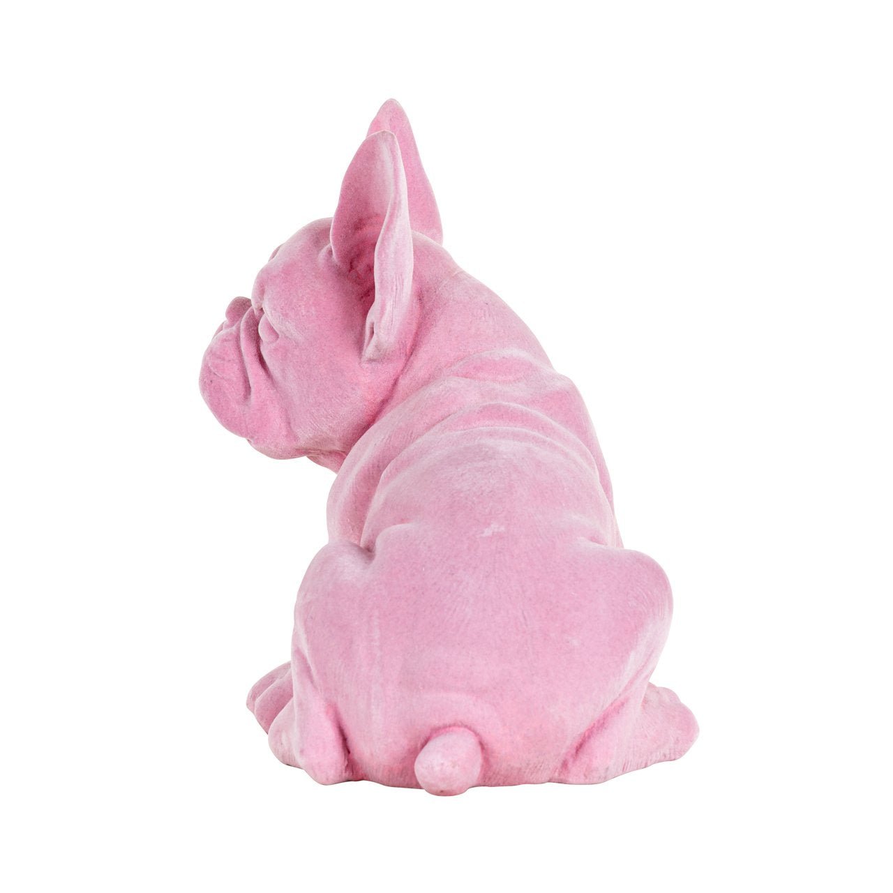 Achteraanzicht van het roze fluweelachtige frenchie pup beldje
