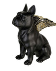 Figurine de bouledogue français noir aux ailes dorées | H. 16 cm