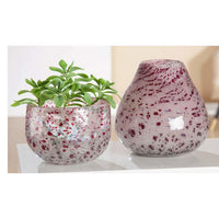 Handgemaakte glaskunst vazen combinatie in wit en magenta