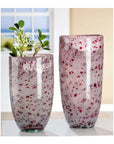 Handgemaakte glaskunst vazen in wit en magenta tinten